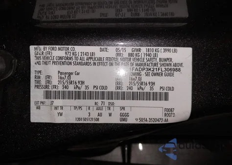 2015 Ford Focus Se из США, поврежденный, VIN 1FADP3K21FL306988